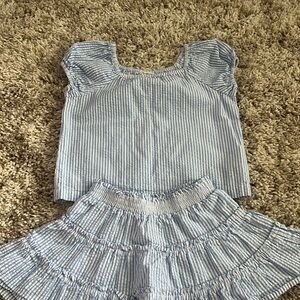 Girls Blue & White Seersucker Skirt Set
